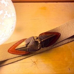 Omega Made in the USA utility belt with brass, leather, and arrowhead closure